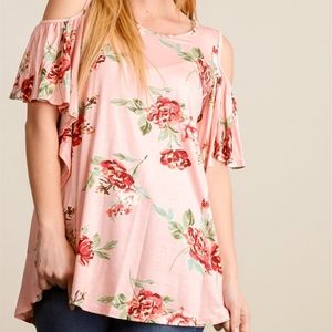 Pink floral cold shoulder